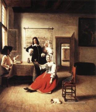 ピーテル・デ・ホーホ Painting - 若い女性の飲酒ジャンルピーター・デ・ホーホ